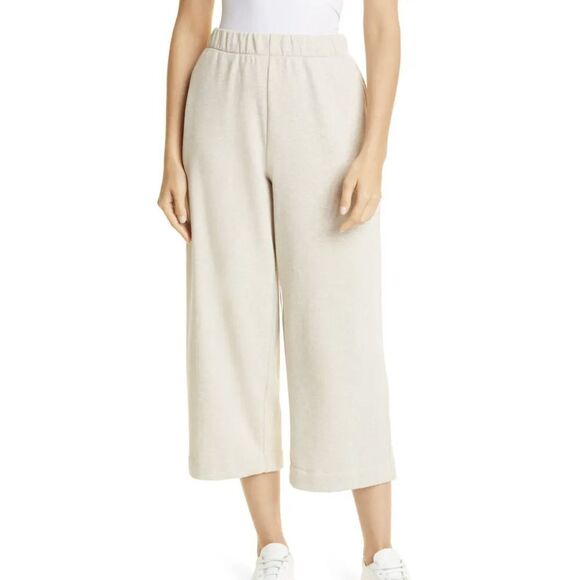 Vince Women’s Crop Pull-On Cotton Blend Pants in White Sand Sz L